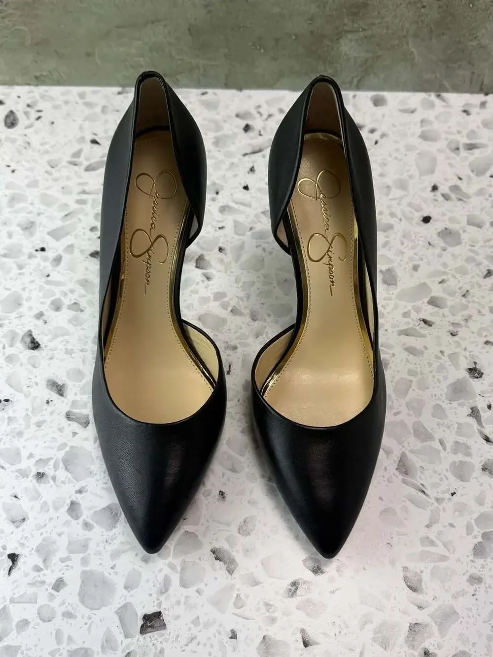 Jessica Simpson Prizma Black D'Orsay Pointed Toe Stiletto Pumps Sz 8W